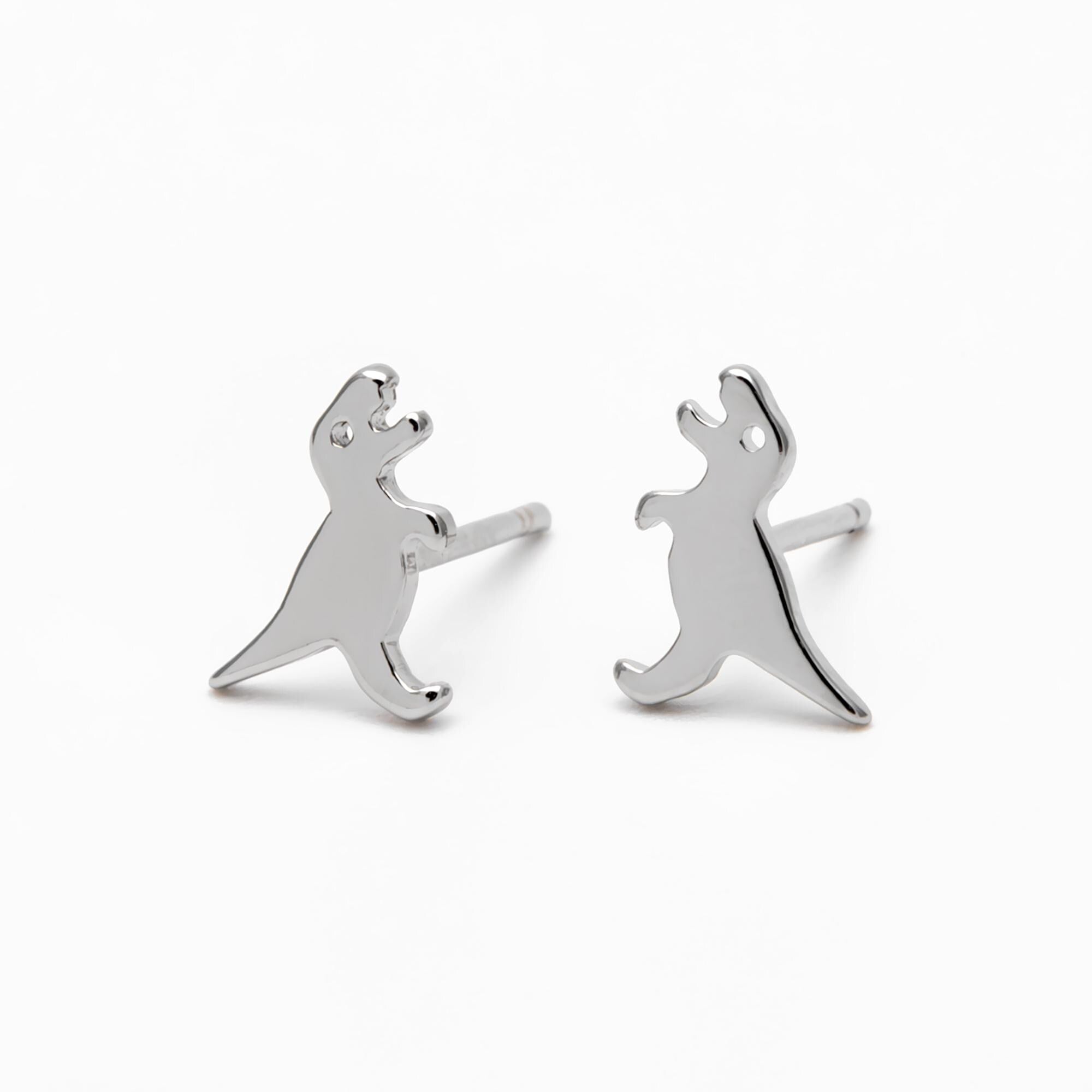 10pcs Gold/ Silver Brushed Dinosaur Earrings 8x9mm, Tiny Stud Earrings (GB-4082)